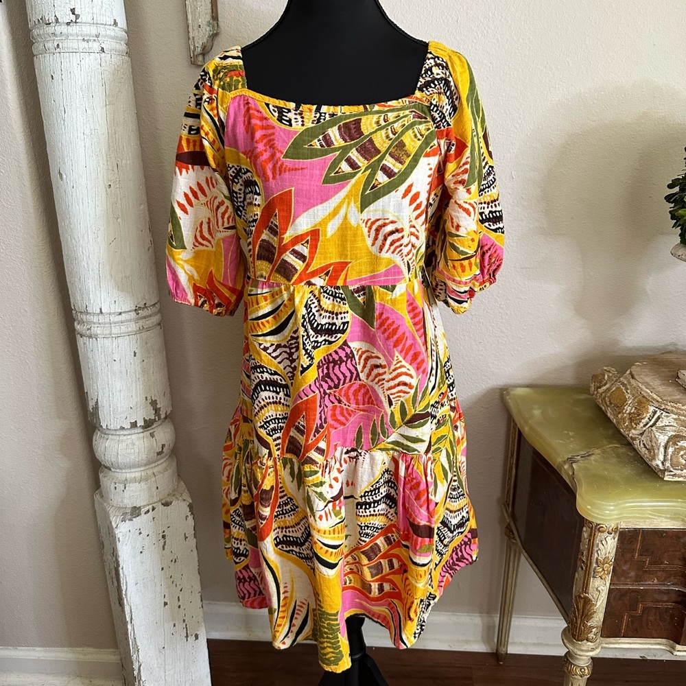 Mlle Gabrielle Pink and Yellow Puff Sleeve Sundress
